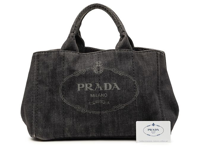 Tote Black Prada Denim Canapa Logo Satchel - view 7