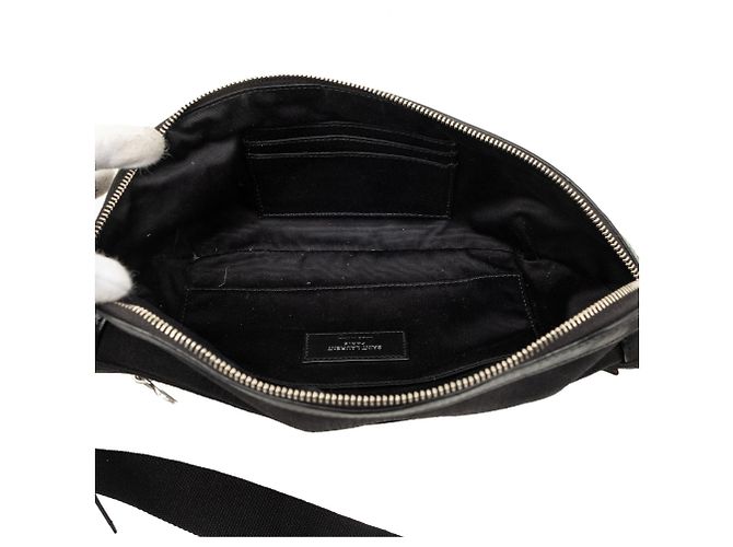 Borsa a tracolla City in tela nera Saint Laurent Nero - vista 4
