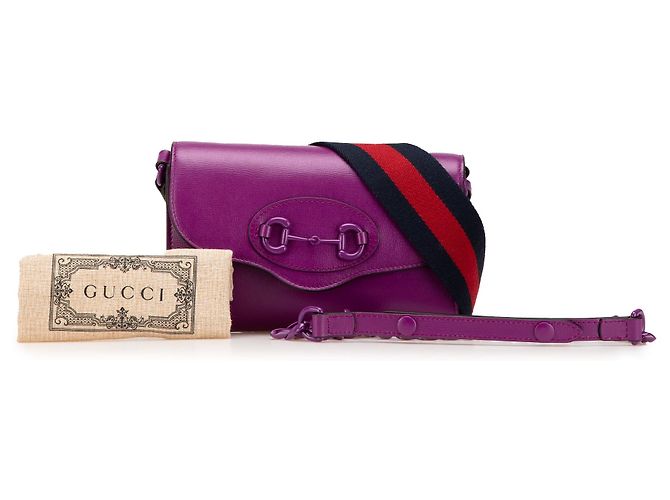 Borsa a tracolla Gucci Mini Leather Horsebit 1955 Web viola Porpora - vista 14
