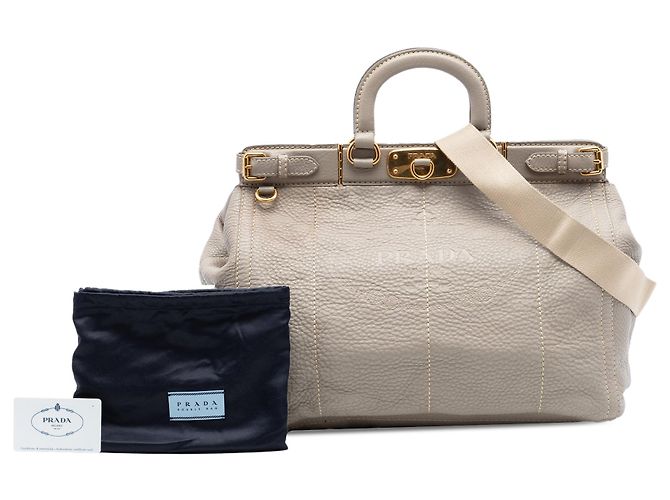 Borsa satchel Prada Vitello Daino Canapa Logo Frame grigia Grigio - vista 7