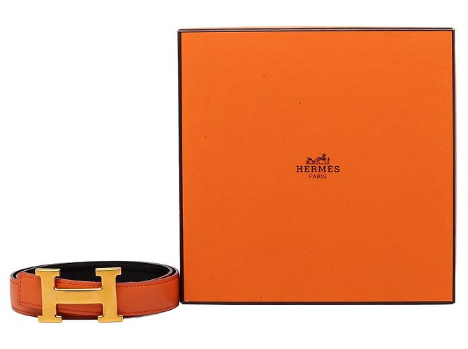 Cinturón reversible Hermès Constance H en Box Calf Naranja - vista 7