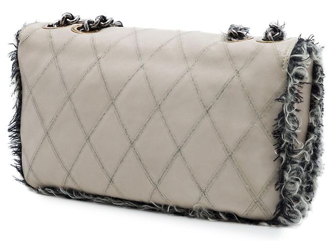 Chanel CC gesteppte Lammfell Tweedy Flap Schultertasche Grau - Ansicht 2