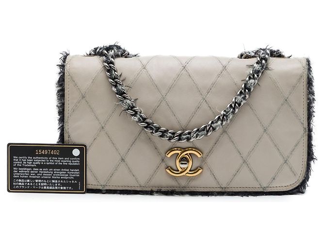 Chanel CC gesteppte Lammfell Tweedy Flap Schultertasche Grau - Ansicht 7