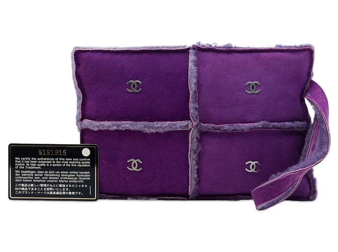 Clutch Chanel CC in scamosciato e shearling viola Porpora - vista 7