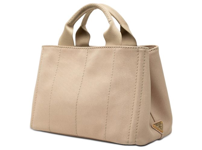 Borsa Tote e Borsa Satchel Prada Small Canvas Canapa Logo beige - vista 2