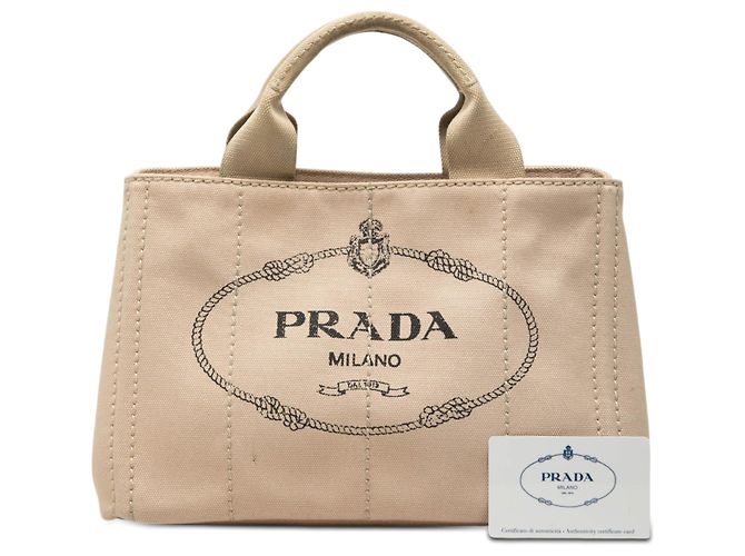 Borsa Tote e Borsa Satchel Prada Small Canvas Canapa Logo beige - vista 7