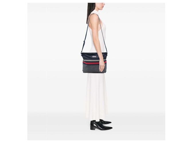 Borsa a tracolla Gucci Diamante Nylon Web blu - vista 7
