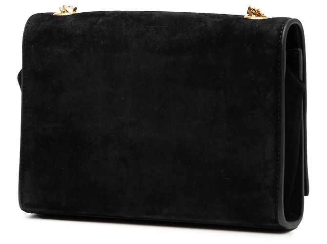 Piccola borsa a tracolla Kate in scamosciato nero con monogramma Saint Laurent e nappa - vista 2