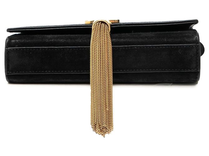 Piccola borsa a tracolla Kate in scamosciato nero con monogramma Saint Laurent e nappa - vista 3