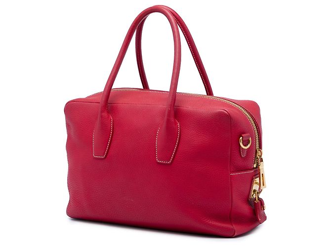 Borsa Bauletto Satchel in Vitello Daino rosso Prada - vista 2