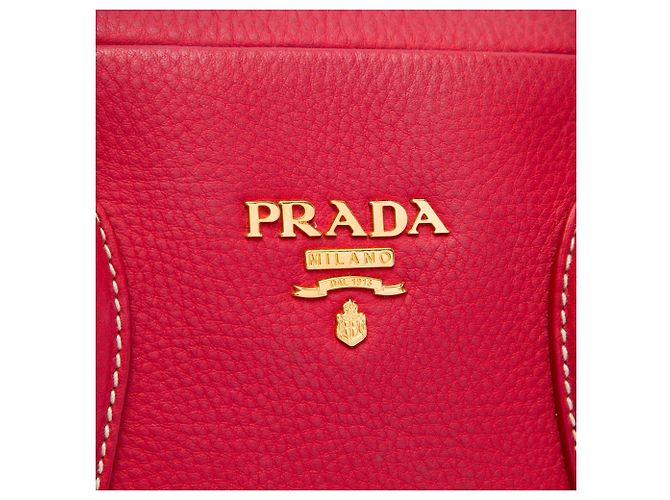 Borsa Bauletto Satchel in Vitello Daino rosso Prada - vista 5