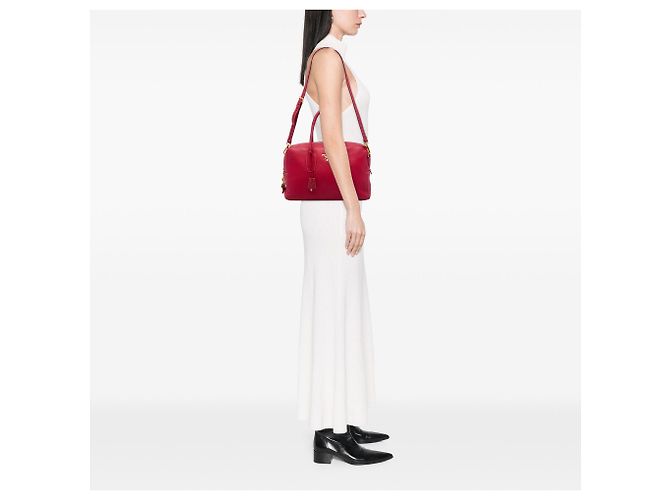 Borsa Bauletto Satchel in Vitello Daino rosso Prada - vista 7