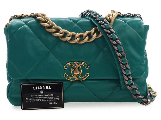 Borsa a patta 19 in agnello verde Chanel Large - vista 15