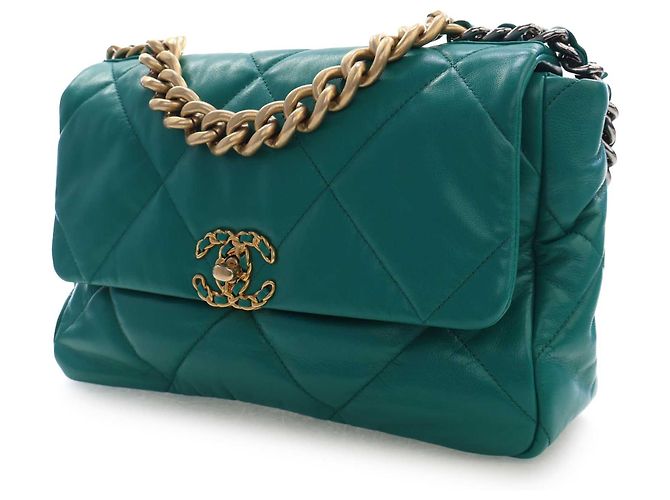 Borsa a patta 19 in agnello verde Chanel Large - vista 2