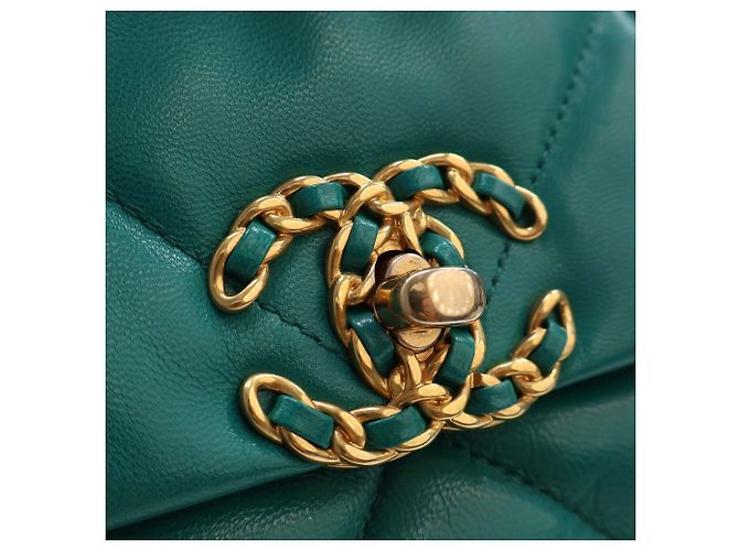 Borsa a patta 19 in agnello verde Chanel Large - vista 8