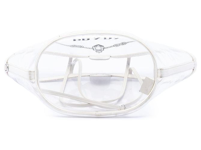 Borsa Tote Shopper Prada in PVC Canapa bianco con logo - vista 3