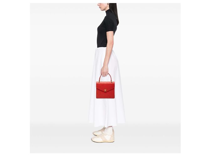 Borsa a mano Chanel CC Quilted Caviar con manico superiore e chiusura Turnlock rossa Rosso - vista 6