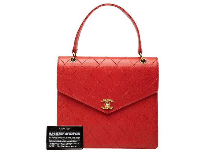 Borsa a mano Chanel CC Quilted Caviar con manico superiore e chiusura Turnlock rossa Rosso - vista 7