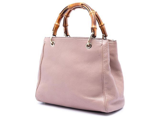 Borsa a tracolla Gucci Small Calfskin Bamboo Shopper rosa - vista 2