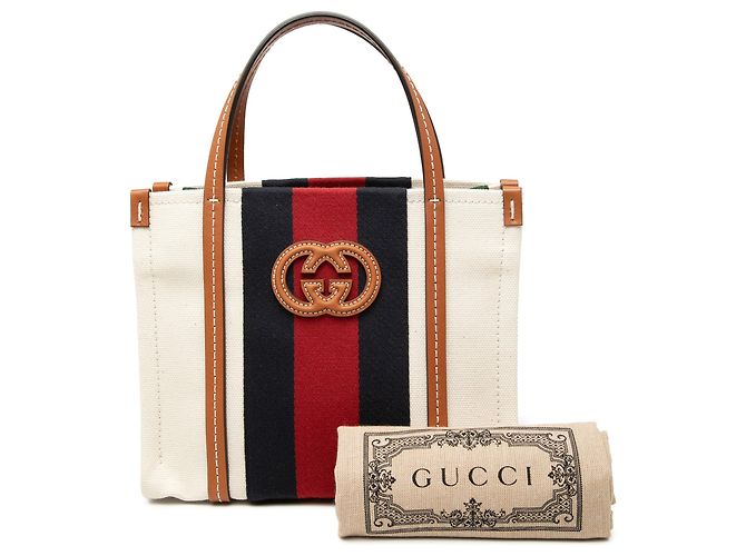 Borsa Tote Gucci Mini Canvas Interlocking G Web beige - vista 7