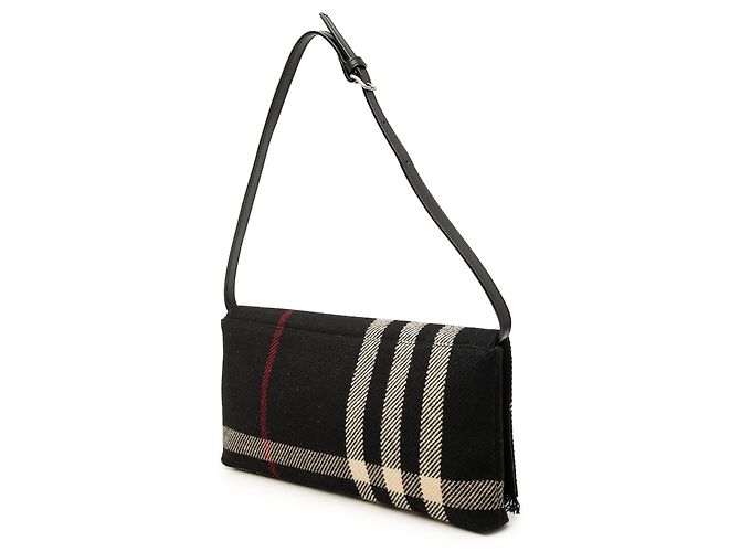 Borsa a tracolla in lana con frange Burberry Exploded Check nera Nero - vista 2