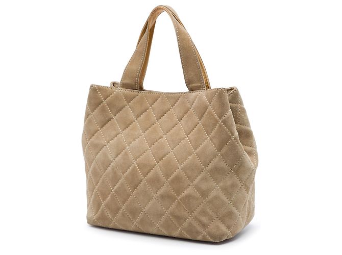 Bolsa Shopping Chanel Mini CC em camurça acolchoada bege - vista 2