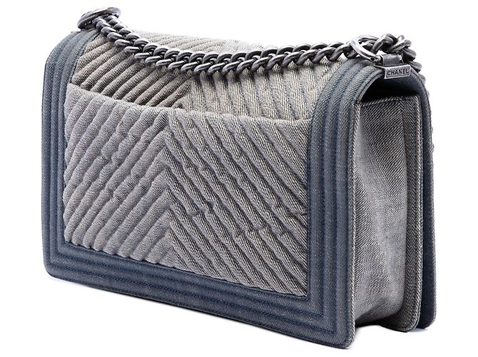 Borsa a tracolla Chanel Old Medium Chevron Denim Boy Flap Blu - vista 2