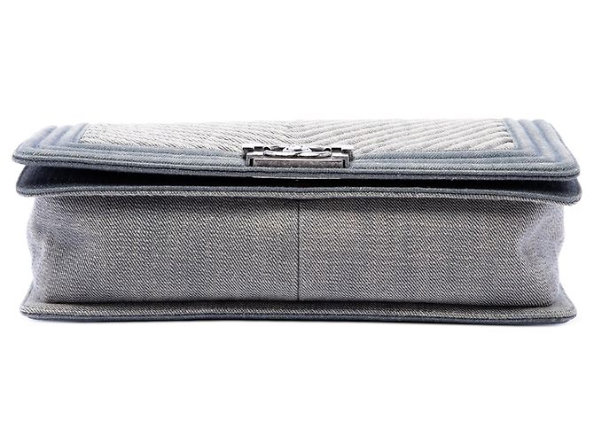 Borsa a tracolla Chanel Old Medium Chevron Denim Boy Flap Blu - vista 3