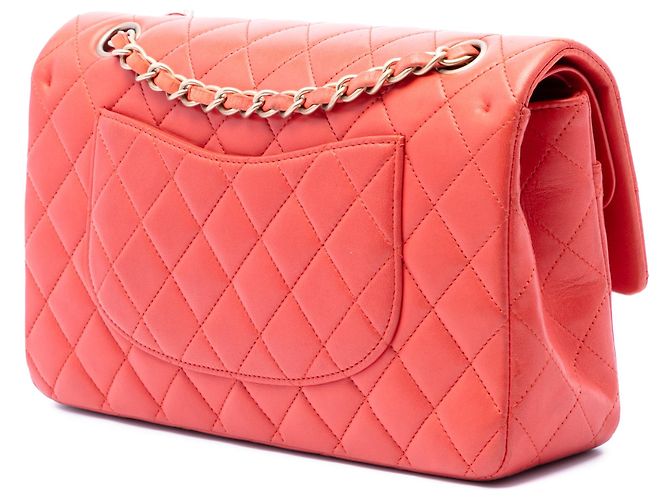 Borsa a tracolla Chanel Medium Classic Lambskin Double Flap Arancione - vista 2