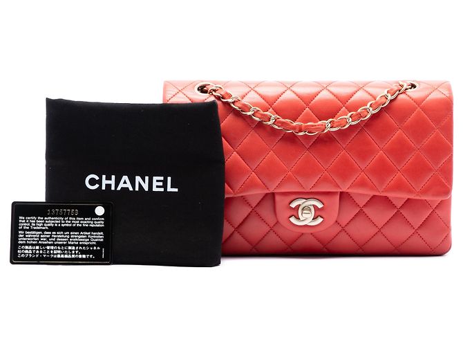 Borsa a tracolla Chanel Medium Classic Lambskin Double Flap Arancione - vista 7
