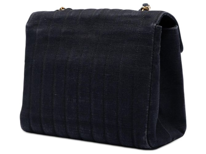 Borsa a tracolla con patta singola Chanel CC in nylon trapuntato verticale nero e grosgrain - vista 2