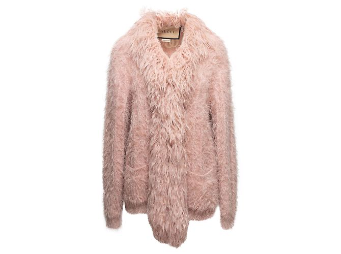 Hellrosa Gucci 2022 Wollmischungs-Cardigan mit Flaum Taille US L - Ansicht 2