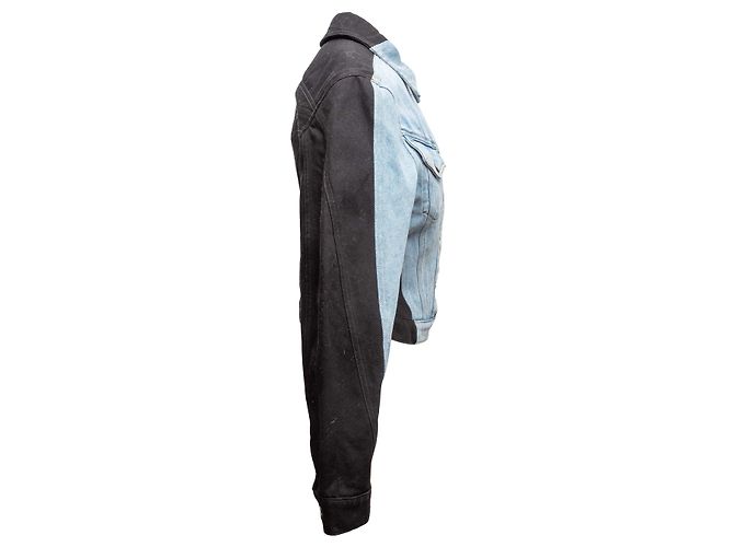 Thierry Mugler Jeansjacke aus Bio-Baumwolle mit Color-Blocking in Hellblau und Schwarz Größe FR 38 - Ansicht 3