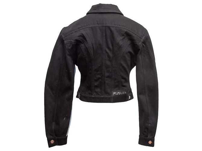 Thierry Mugler Jeansjacke aus Bio-Baumwolle mit Color-Blocking in Hellblau und Schwarz Größe FR 38 - Ansicht 4