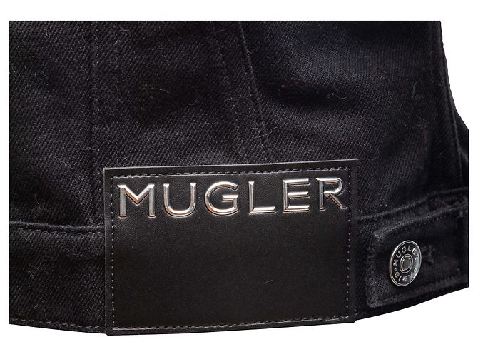 Thierry Mugler Jeansjacke aus Bio-Baumwolle mit Color-Blocking in Hellblau und Schwarz Größe FR 38 - Ansicht 7
