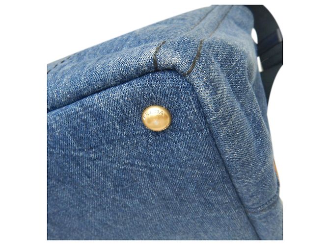 Borsa Prada in denim Canapa blu con logo - vista 10