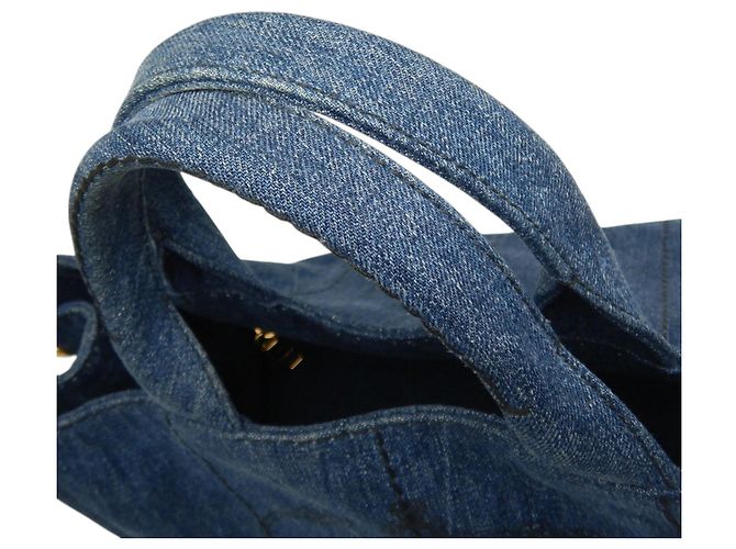 Borsa Prada in denim Canapa blu con logo - vista 15