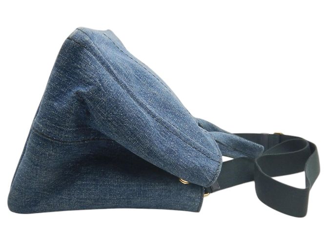 Borsa Prada in denim Canapa blu con logo - vista 17