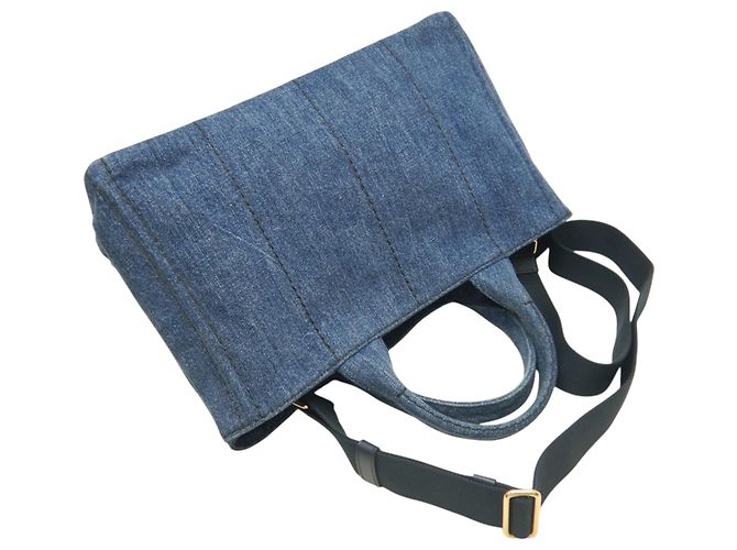 Borsa Prada in denim Canapa blu con logo - vista 18