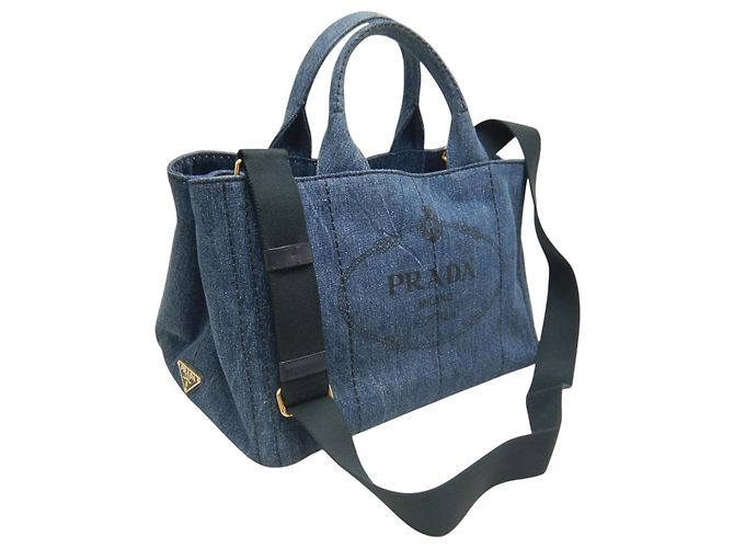 Borsa Prada in denim Canapa blu con logo - vista 2