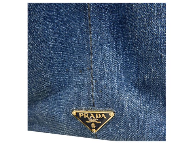 Borsa Prada in denim Canapa blu con logo - vista 9