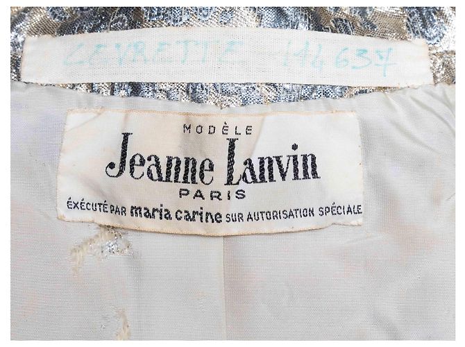 Vintage Silber & Gold Jeanne Lanvin Metallic Jacquard Oberteil & Hose Set Größe US S - Ansicht 10