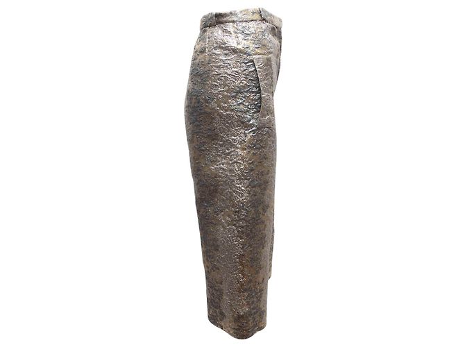 Vintage Silber & Gold Jeanne Lanvin Metallic Jacquard Oberteil & Hose Set Größe US S - Ansicht 5