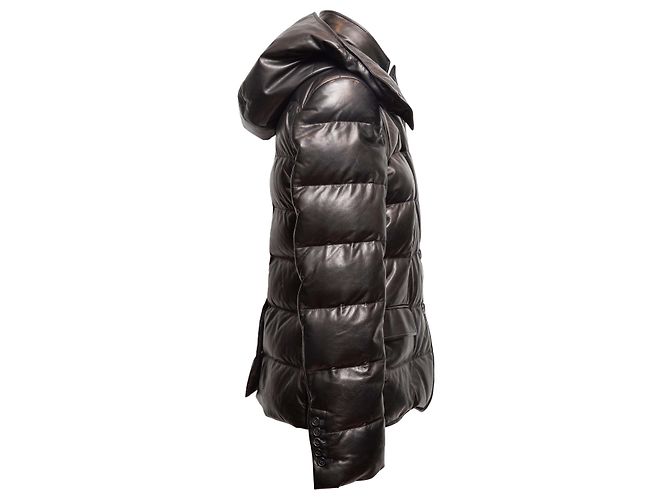 Chaqueta acolchada con capucha de cuero negro Tom Ford Talla IT 40 - vista 3