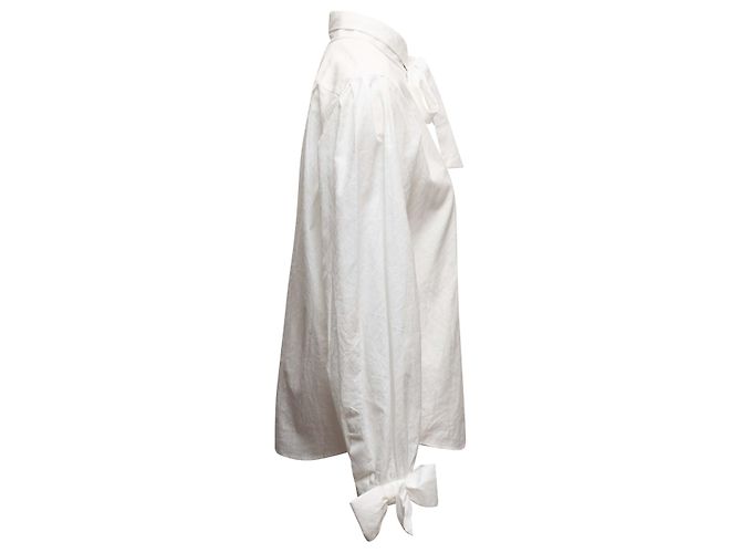 Top blanco Chanel de manga larga con lazo en el cuello y abotonado Talla FR 36 - vista 4