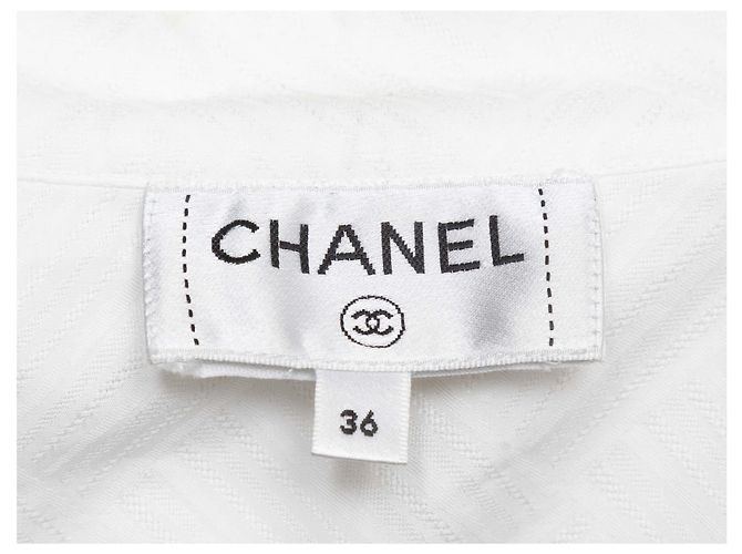 Top blanco Chanel de manga larga con lazo en el cuello y abotonado Talla FR 36 - vista 6