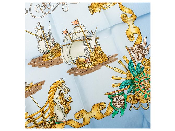 Sciarpa in seta blu Hermès Vaisseaux et Fregates 90 Scarves - vista 6