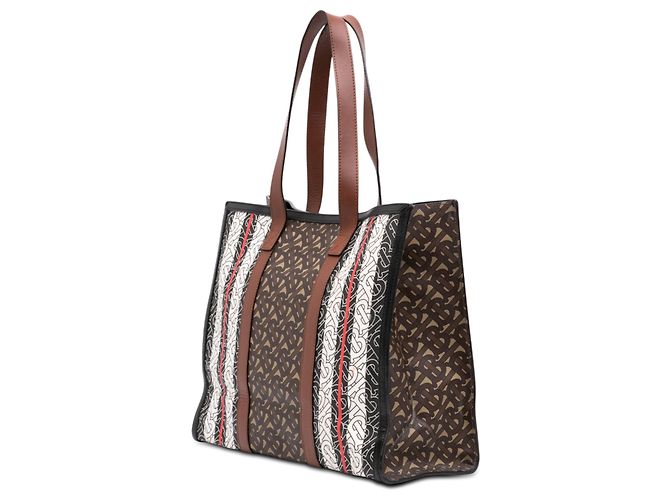 Burberry TB Monogram E Canvas Stripe Book Tote braun - Ansicht 2