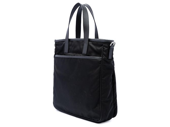 Borsa Tote Convertible Prada Saffiano Trimmed Tessuto Nera Nero - vista 2
