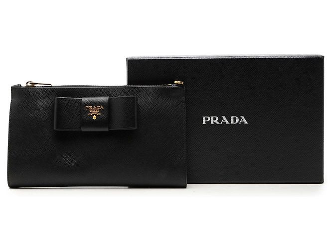Clutch con fiocco in Saffiano nero Prada - vista 7
